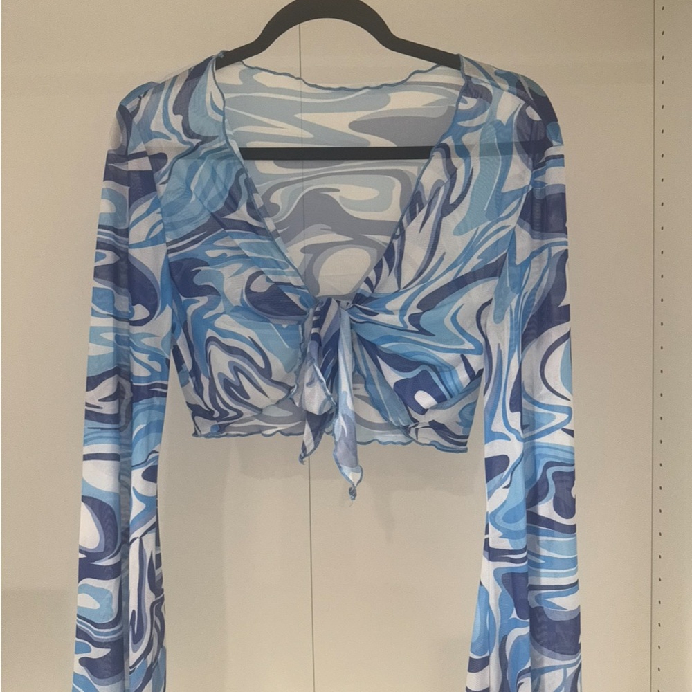 Blue Swirl Long Sleeve Women's Top
